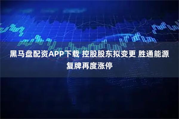 黑马盘配资APP下载 控股股东拟变更 胜通能源复牌再度涨停